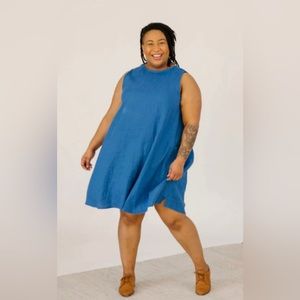 Mira Linen Dress in Cobalt